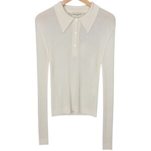 Officine Generale Jana Ribbed Knit Cream Polo Long Sleeve Top Women's M NWT $465